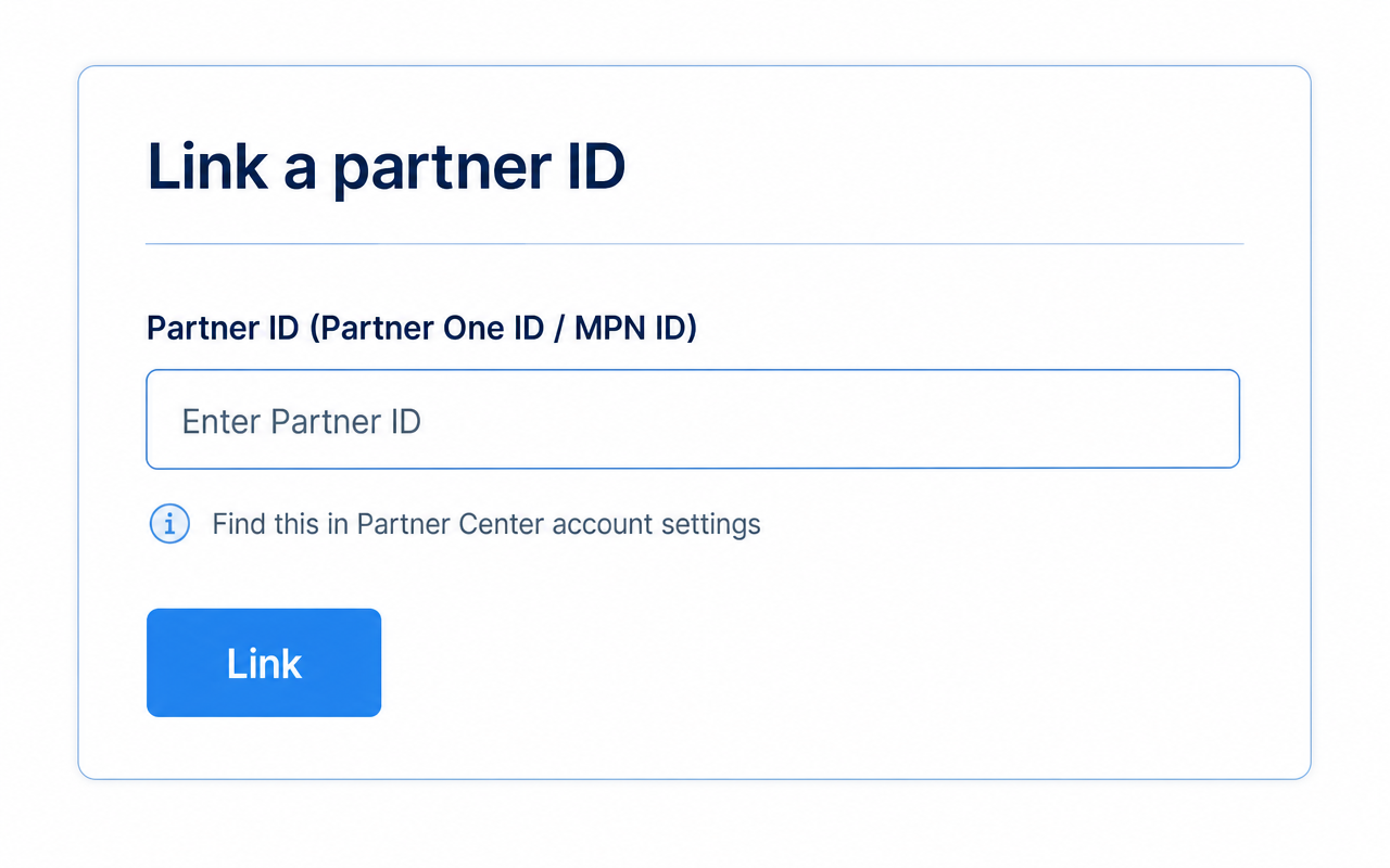 Diagram showing a partner identity being linked to a Partner One ID inside a customer Azure tenant